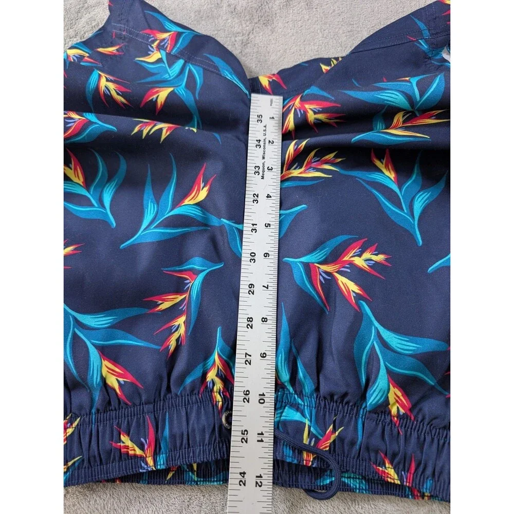 Lands End Swim Trunks Mens S Blue Tropical Floral Lined Drawstring Quick Dry